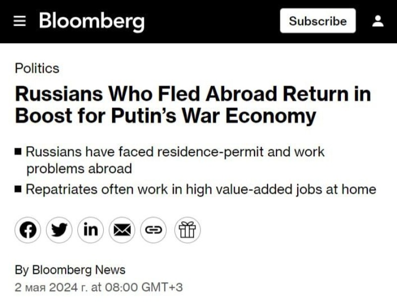 Environ 45 % des migrants sont rentrés en Fédération de Russie, écrit Bloomberg. 